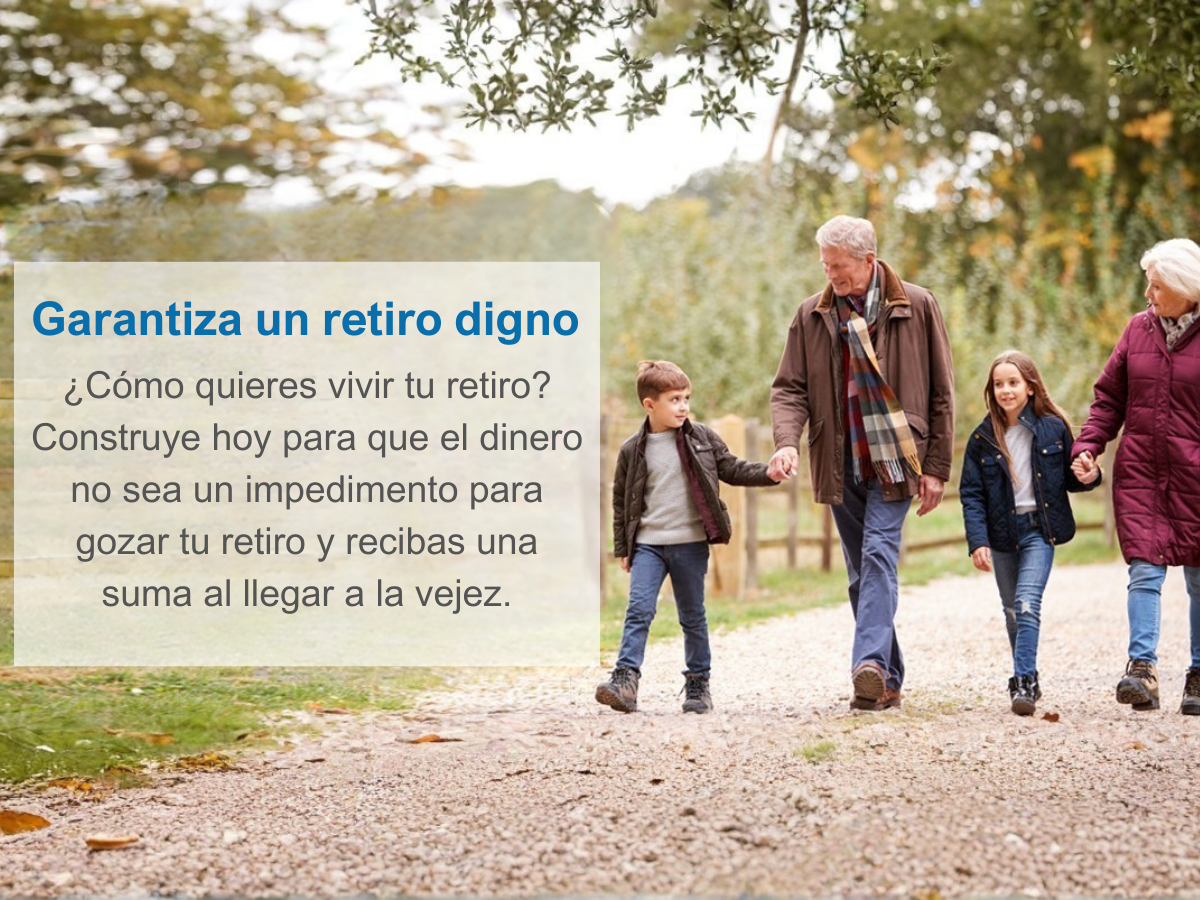 una pareja de abuelitos con sus nietos caminando en un parque garantiza un retiro digno